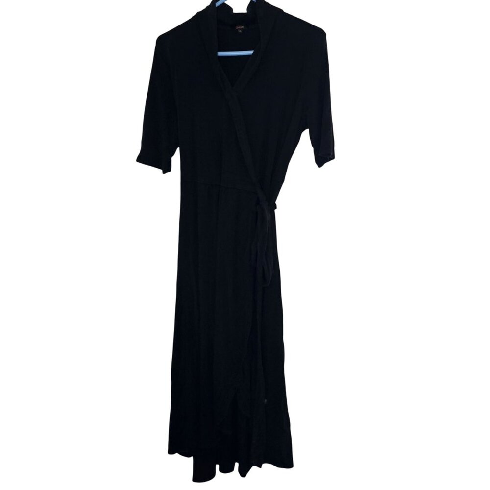 Quince Tencel Jersey Midi Wrap Dress XL Black - Picture 3 of 4